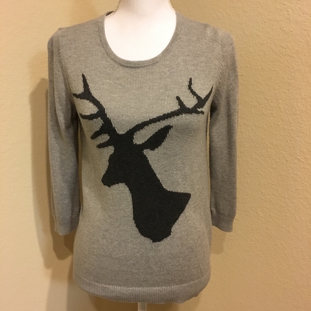 Ann Taylor Reindeer Grey Sweater S